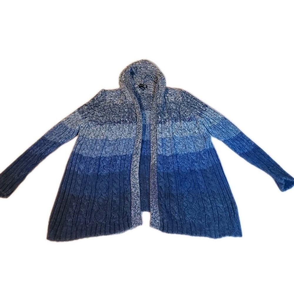 Venezia Jeans Clothing co women's Hooded cardigan Blue Thick Cable Knit Sz L Vtg